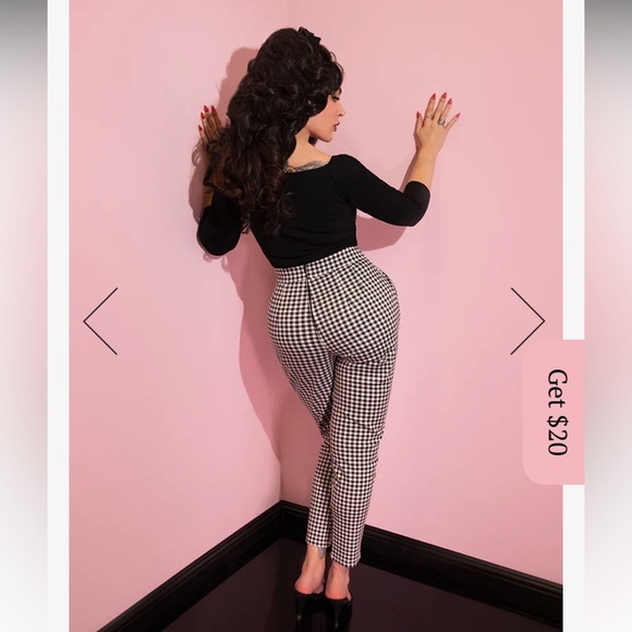 NWT Vixen by Micheline Pitt Black Gingham Cigarette Pants - Picture 2 of 11